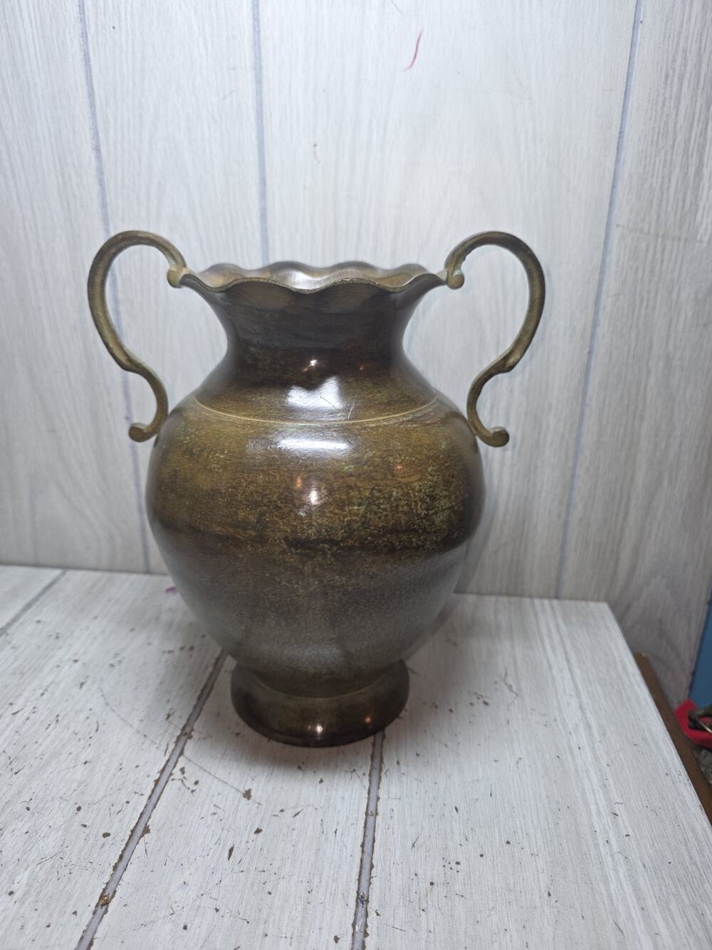 Antique Early Persian Copper Two Handle Vase Urn Large Brass? Natural Patina